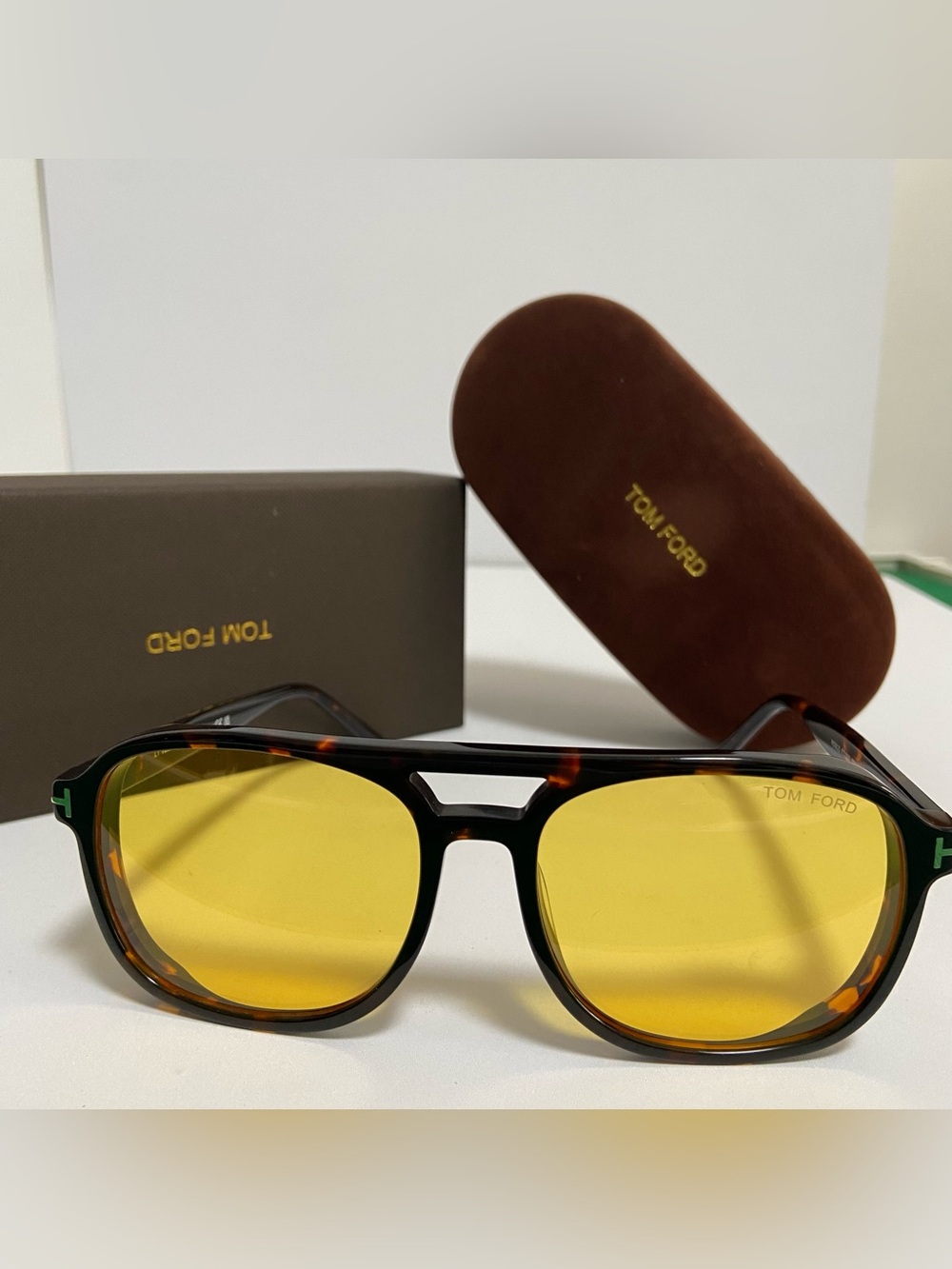 Tom Ford Men’s Tortoiseshell Frame Sunglasses with Yellow Lenses
